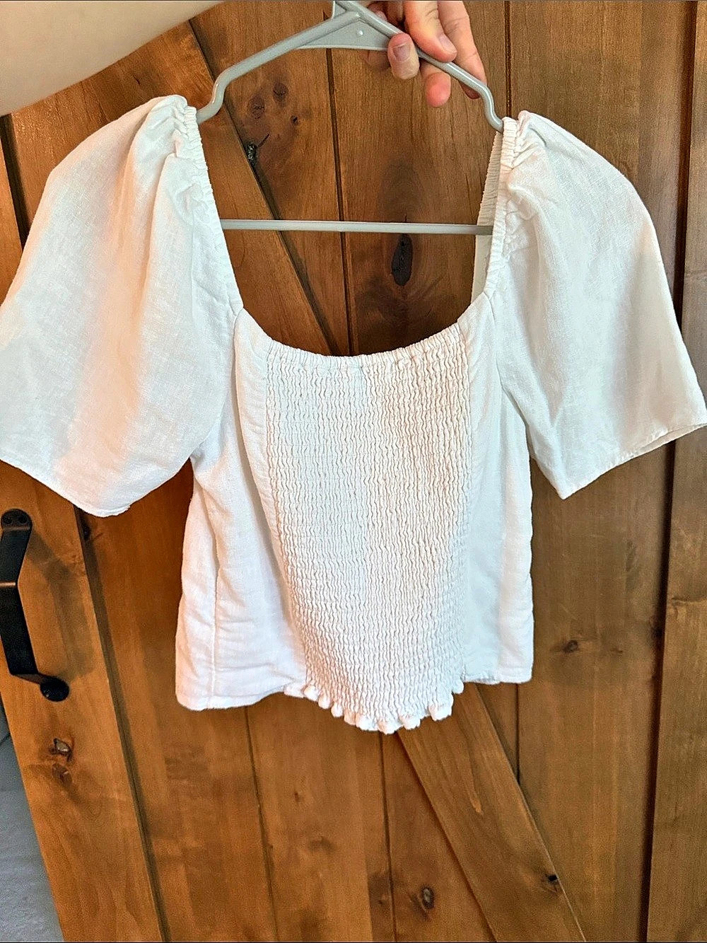 Abercrombie & Fitch Linen-Blend Puff Sleeve Set Top White Small - Picture 3 of 5